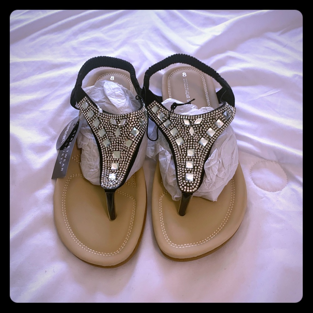 Rhinestone sandals with cushion never worn